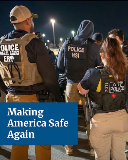 La imagen del arresto que compartió el Uscis en sus redes sociales. "Making America Safe Again", se puede leer, en línea con el mensaje del presidente Donald Trump