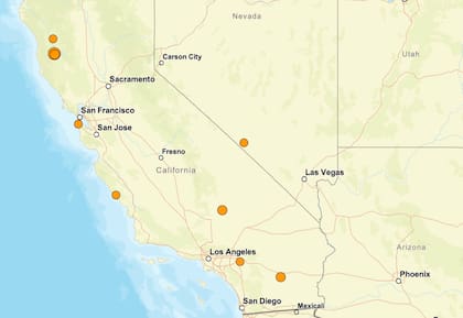 La imagen muestra dónde se concentraron los mayores temblores de las últimas 24 horas