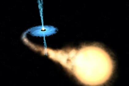 La imagen muestra el flujo de materia hacia un agujero desde un disco de acreción