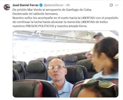 La imagen publicada por la hermana del dirigente, que muestra a Ferrer rumbo a EE.UU.