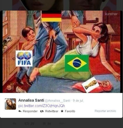 La imagen que Annalisa no borró ni se excusó de haber publicado, como una comparación de la goleada de Alemania a Brasil