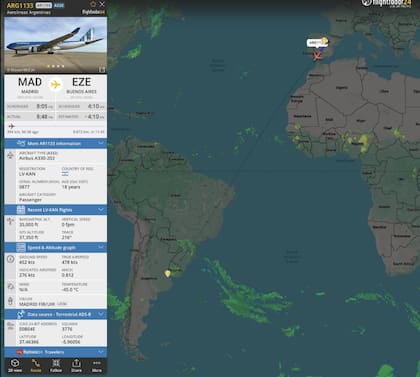 La imagen que compartió Flightradar en X