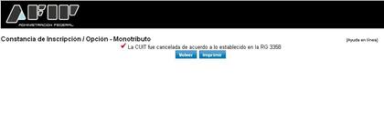 La imagen que devuelve la AFIP al consultar por SAI SRL