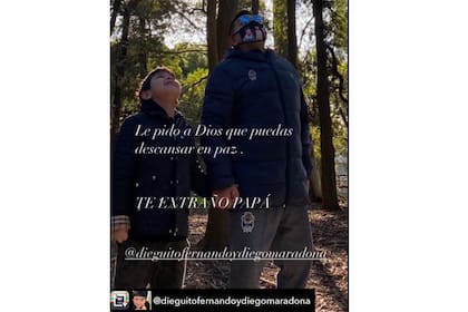 La imagen que fue subida en la cuenta de Instagram del hijo menor de Diego Maradona fue reposteada por Verónica Ojeda