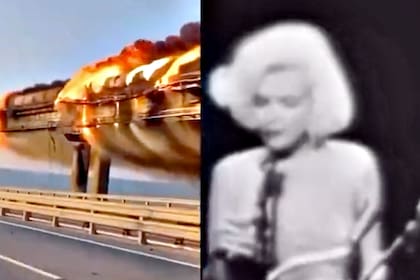 La imagen que publicó el funcionario ucraniano, con el punte prendido fuego y el video de Marilyn Monroe