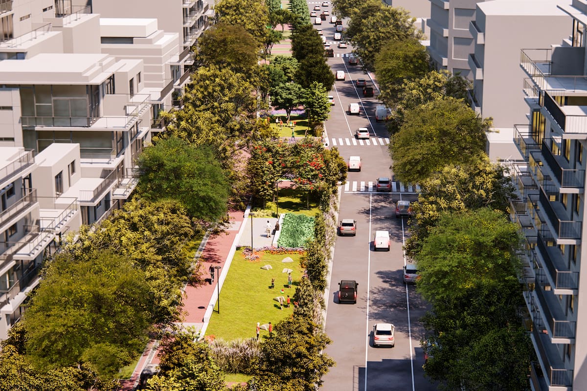 La imagen simula cómo quedará el corredor verde sobre la avenida Honorio Pueyrredón en Caballito