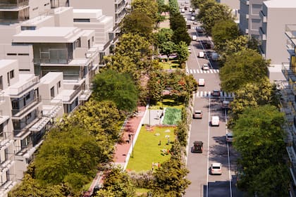 La imagen simula cómo quedará el corredor verde sobre la avenida Honorio Pueyrredón en Caballito