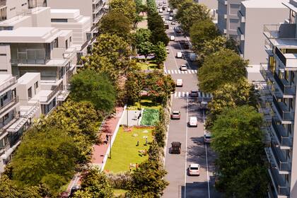 La imagen simula cómo quedará el corredor verde sobre la avenida Honorio Pueyrredón en Caballito