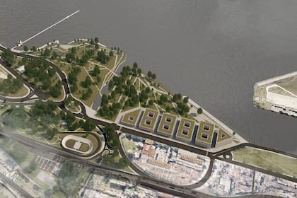 La imagen simula la urbanización y el parque público que se desarrollarán Costa Salguero y Punta Carrasco