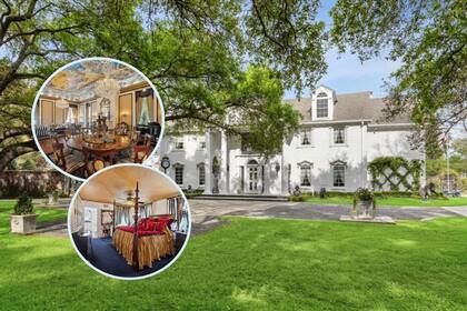 La imponente fachada de la icónica mansión de River Oaks, un lugar donde el lujo y la historia se entrelazan (Greenwood King Properties)