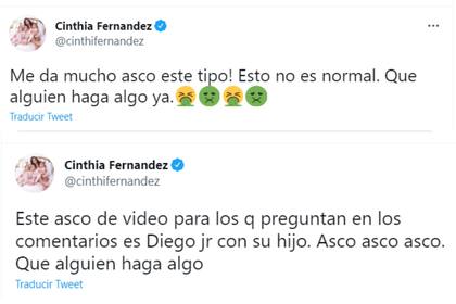 La indignación de Cinthia Fernández al ver el video de Diego Maradona Junior mientras besa a su hijo Dieguito Matías