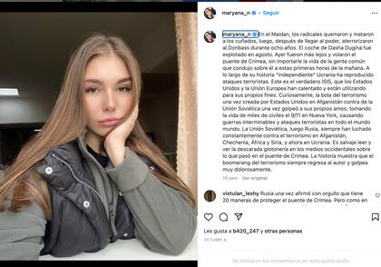 La influencer compartió algunos mensajes sobre el conflicto entre Rusia y Ucrania