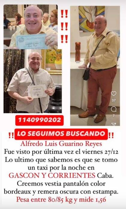 La información de la búsqueda que había difundido la familia de Guarino Reyes
