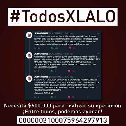 La iniciativa de unos hinchas de Lanús para contribuir económicamente a la operación de Lalo