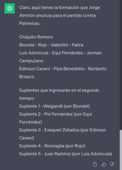 La Inteligencia Artificial vaticinó cuál va a ser el equipo de Boca para enfrentar al Palmeiras