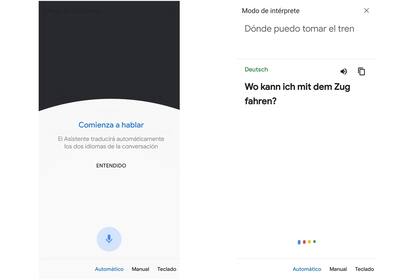 La interfaz del traductor simultáneo integrado con Google Assistant