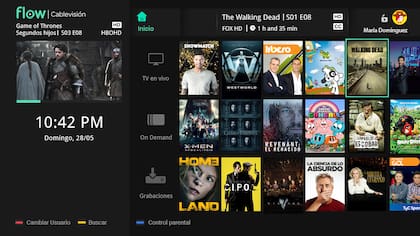 La interfaz que tendrá Flow Box, una de las dos versiones de Flow, en los televisores