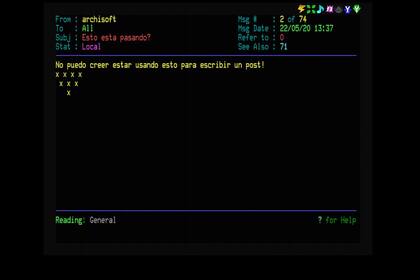 La interfaz típica de un BBS para acceder al contenido a fines de los 80s