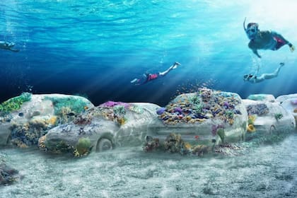 Render de la versión subacuática de la obra Orden de importancia, tal como se verá en el ReefLine