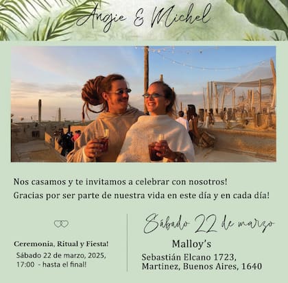 La invitación a la boda, que se celebró en el restaurante de la familia del novio.
