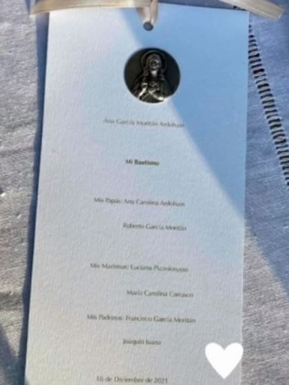 La invitación a la ceremonia de bautismo