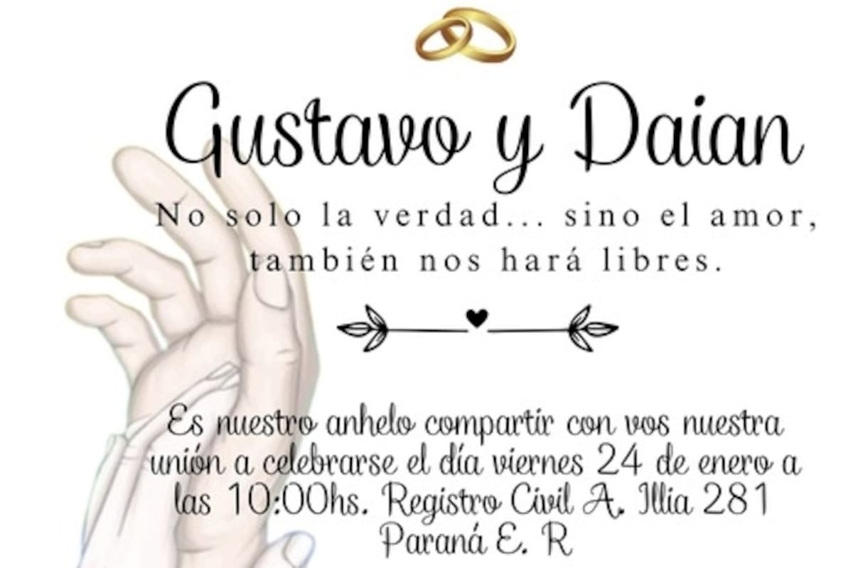 La invitación al casamiento de Gustavo Saavedra y Daian Castro