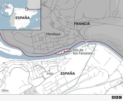 La isla de los Faisanes está en el río Bidasoa entre las localidades de Hendaya (Francia) e Irún (España)