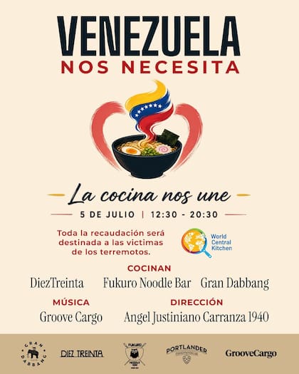 La jornada “Venezuela nos necesita. La cocina nos une” reunirá a Gran Dabbang, Diez Treinta y Fukuro Noodle Bar