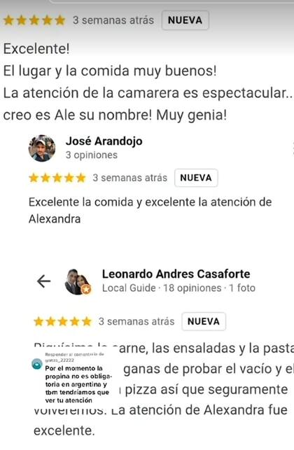 La joven compartió algunas de las opiniones que le hicieron a través de Google en los lugares donde trabajó