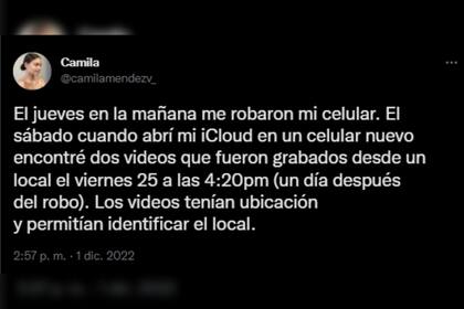 La joven contó toda la situación en Twitter (Foto Twitter @camilamendezv_)