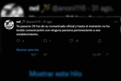 La joven indicó que no recibió ningún mensaje de la cafetería (Captura Twitter)
