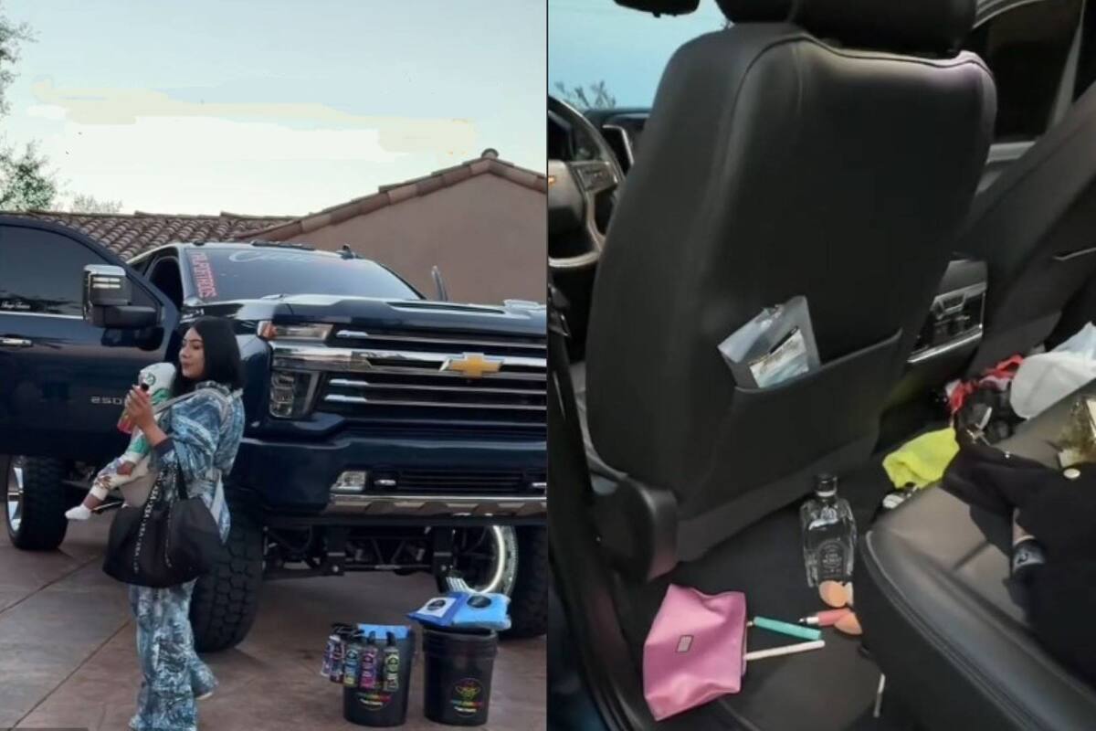 La joven tiktoker mostró uno de sus trabajos limpiando cinco camionetas