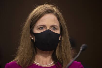 La jueza conservadora Amy Coney Barrett, hoy, en la audiencia del Senado de Estados Unidos