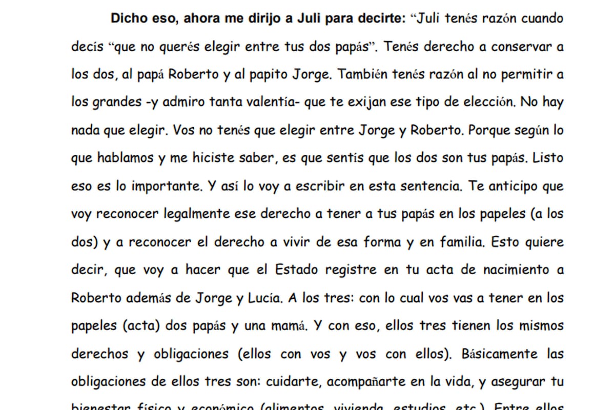 La jueza escribió varias líneas dedicadas a la menor sobre cuya custodia debía decidir