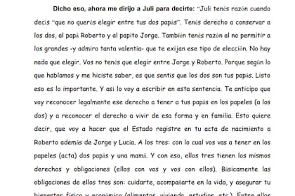 La jueza escribió varias líneas dedicadas a la menor sobre cuya custodia debía decidir