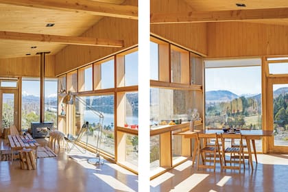 La lámpara de pie (GA Iluminación Casa) es otro elemento del mundo de la arquitectura, ya que se asemeja a las de los tableros de dibujo, pero en gran escala. Banco de madera con corderito (Elementos Argentinos).