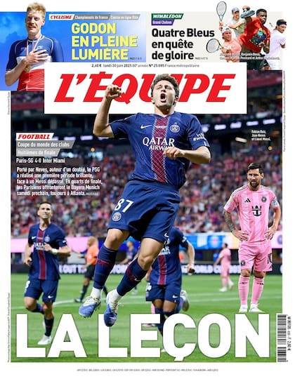 "La lección", tituló L'Equipe, en una portada en la que se ve a Messi con gesto resignado