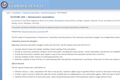 La ley HB-1203 de Florida modificó los derechos y limitó el alcance de las acciones que tienen las asociaciones de propietarios