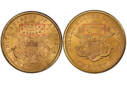 La Liberty Head Motto contiene el lema "IN GOD WE TRUST" en el reverso de la pieza, mientras que las "sin motto" carecen de esto