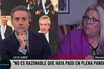 La líder de la Coalición Cívica, Elisa Carrió, ayer, en la pantalla de LN+