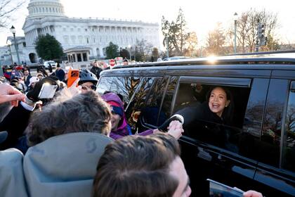 La líder opositora venezolana, Maria Corina Machado, mientras se retira del Capitolio de Estados Unidos, el 15 de enero de 2026 en Washington