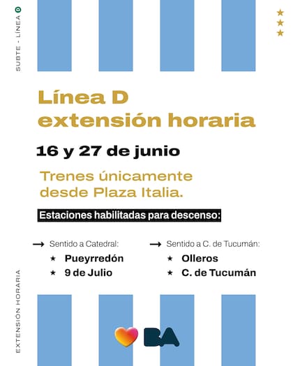 La Línea D extenderá su horario por los partidos de la Selección.