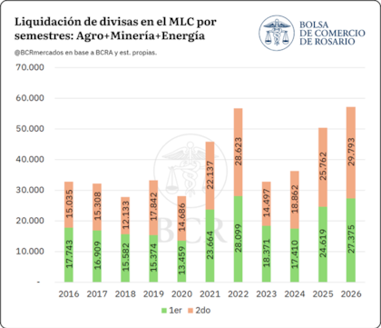 La liquidación de divisas en el MLC por semestre