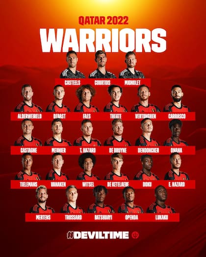 La lista de 26 jugadores de Bélgica para el Mundial Qatar 2022