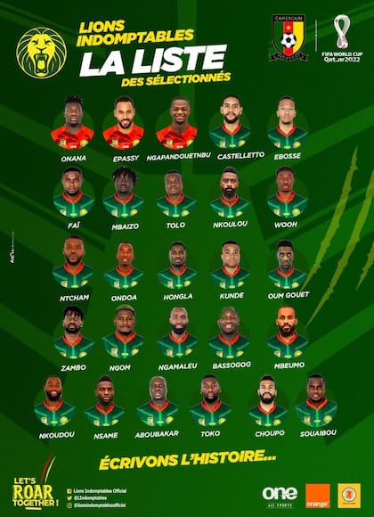 La lista de Camerún para el Mundial Qatar 2022