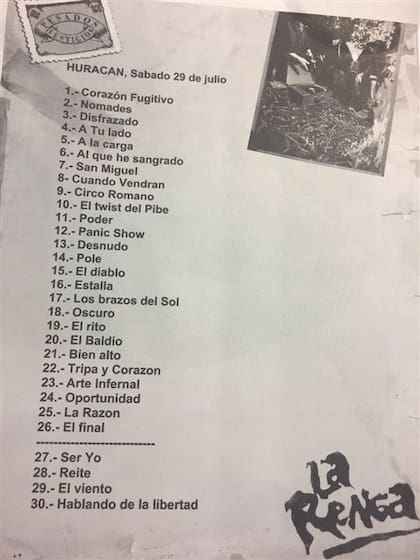 La lista de canciones del show de anteanoche