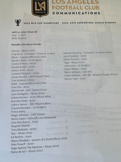 La lista de estrellas invitadas al partido de Inter Miami en Los Ángeles