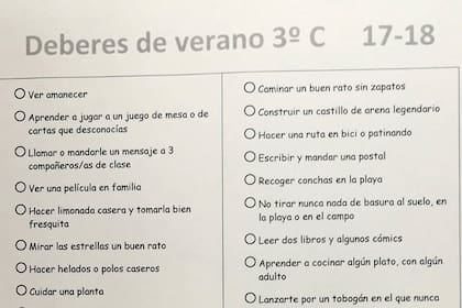 La lista de tareas para los chicos de tercer grado