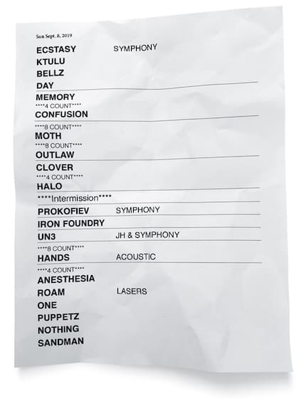La lista de temas del show