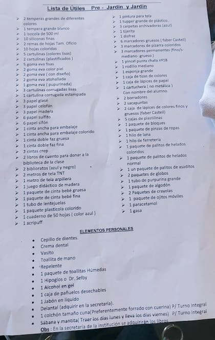 La lista que compartió el usuario
